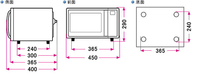 電子レンジ｜寸法図（RE-S15A）：シャープ