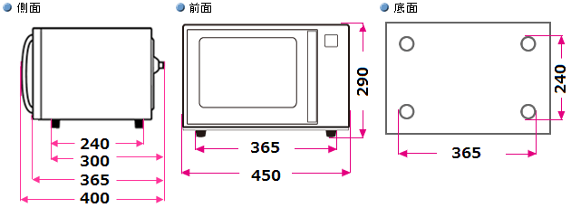 電子レンジ｜寸法図（RE-S50A/RE-S55AJ/RE-CE5/RE-A15KS）：シャープ