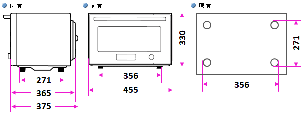 電子レンジ│寸法図（RE-WF184/RE-WF183/RE-WF182/RE-WF181/RE-WF18A