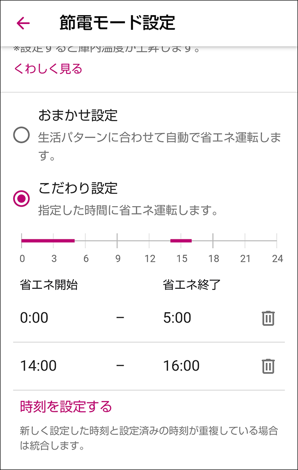 節電したい時刻が設定されている図