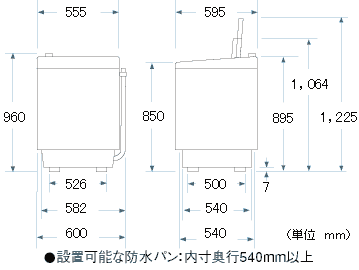 全自動洗濯機（ES-GV90M／ES-GV80M）｜本体寸法図/寸法図の見方：シャープ